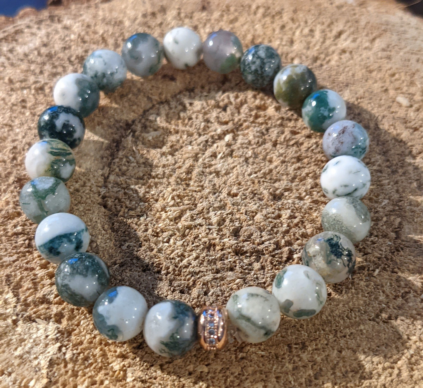 Rose Gold Bracelet - Green Tree Agate