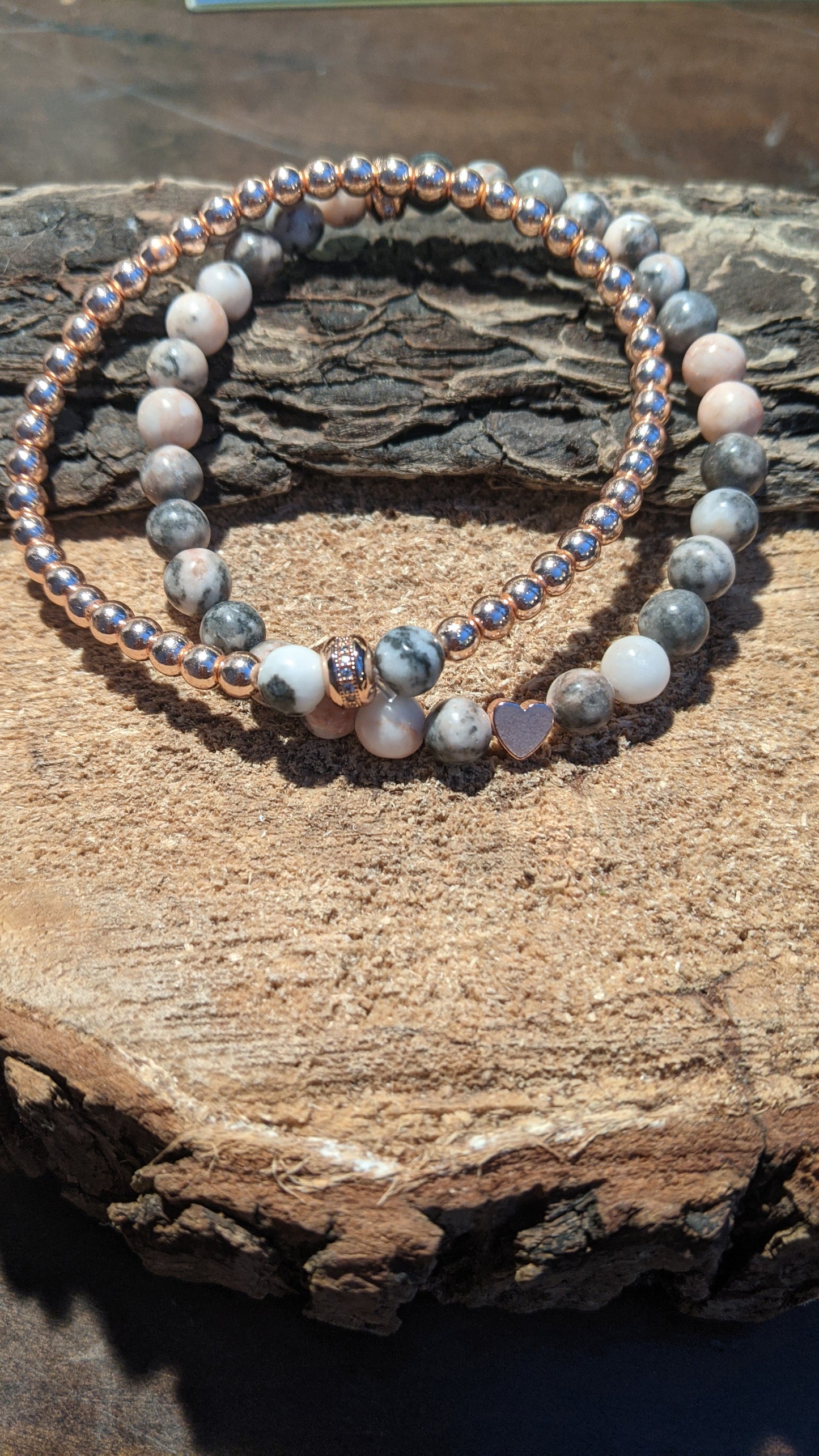 Pink Zebra Jasper Bracelet Set
